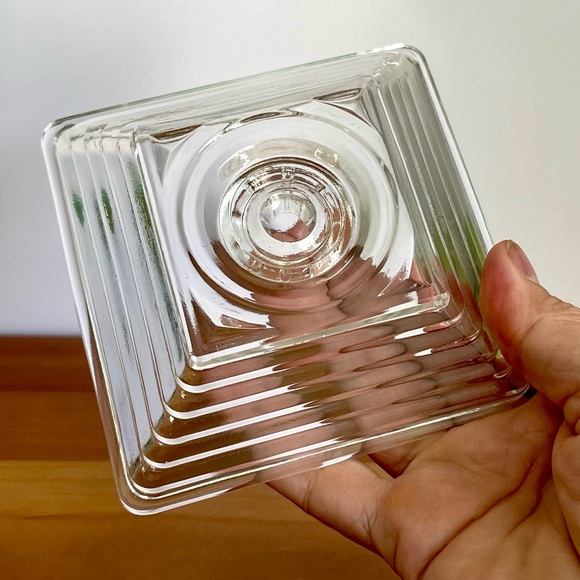MCM Manhattan Depression Glass Candle Holder Mid Century Clear Art Glass - Picture 4 of 11